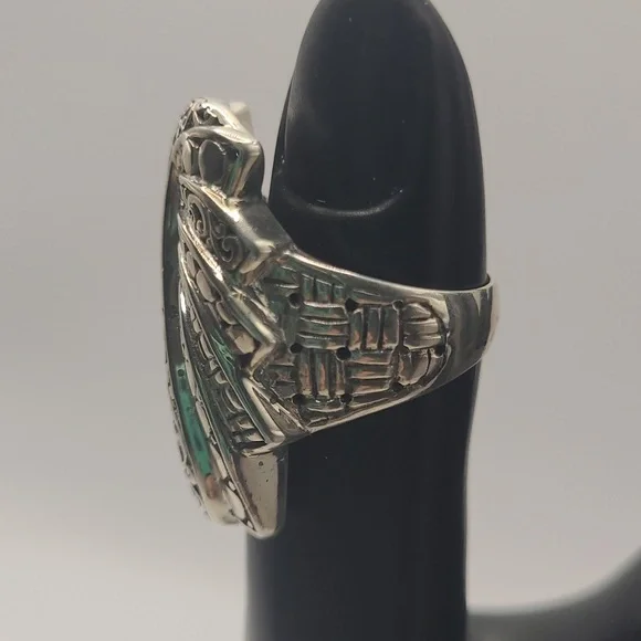 Sarda Solid 925 Silver Handmade Ring 11.8G 3 Motifs Sz 7